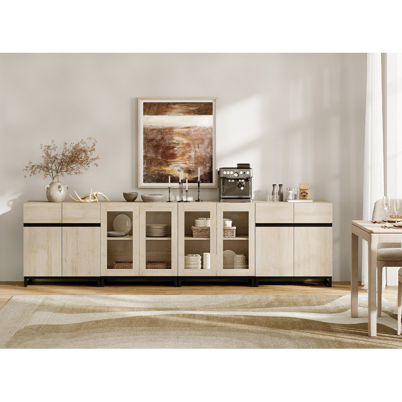 Modern Sideboard With Adjustable Shelves, 4 In 1 Storage Cabinet With Glass Doors, Coffee Bar Cabinet, Beige