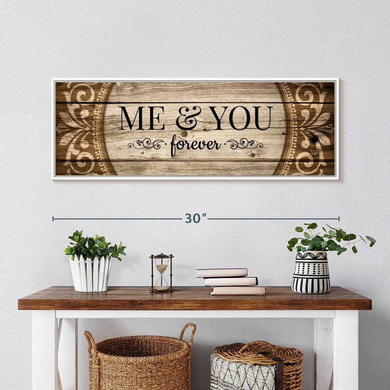 Plaque murale typographique «Me And You Forever Love», Cadre flottant blanc, 31 po x 11 po
