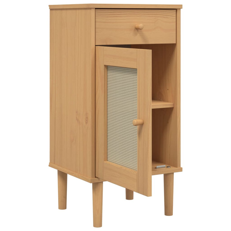 Armoire de chevet SENJA en bois de pin massif noir 15,7 po x 13,8 po x 31,5 po Bay Isle Home ™, Brun