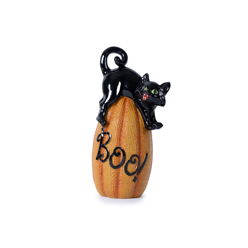 Black Cat on Pumpkin Figurine