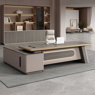 125.98"Modern minimalist grey L-shaped executive desk for office use