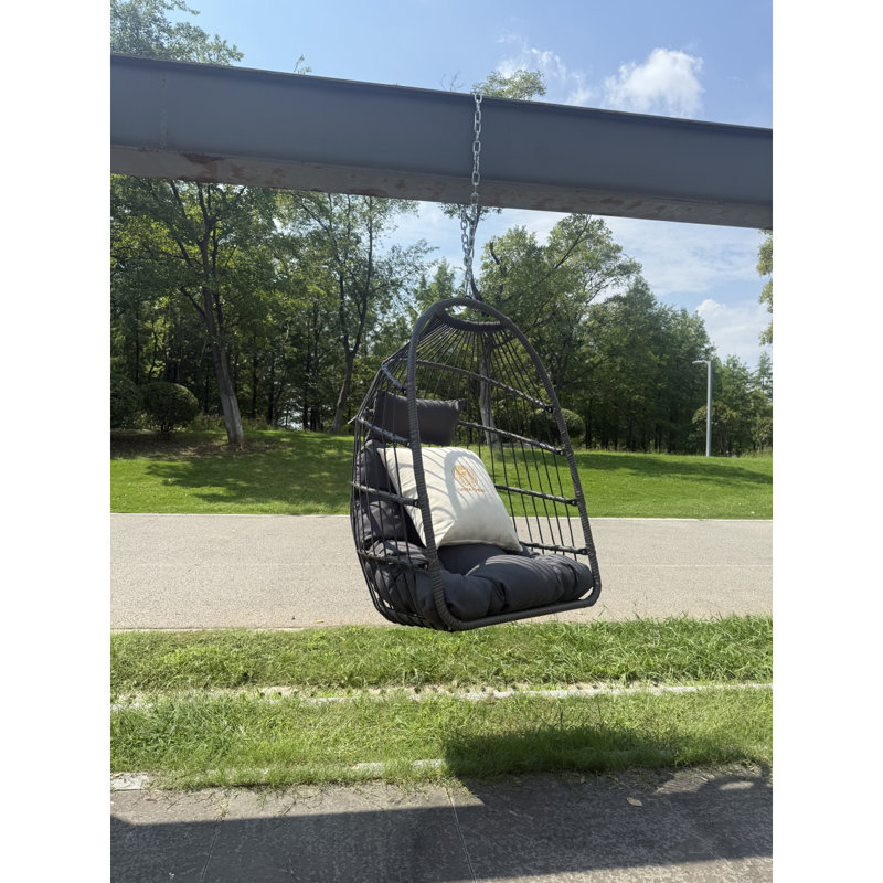 Outdoor Garden Rattan Egg Swing Chair Hanging Chair PE Hanging Chair  Gray, Gray