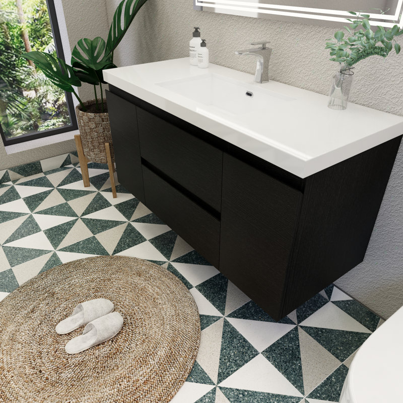 Meuble-lavabo mural 60 po Latitude Run® MOH avec éviers en acrylique renforcés, Noir riche