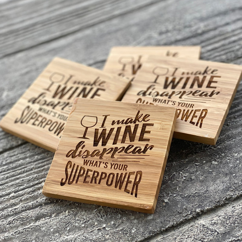 Wood Square 4 Piece Coaster Set