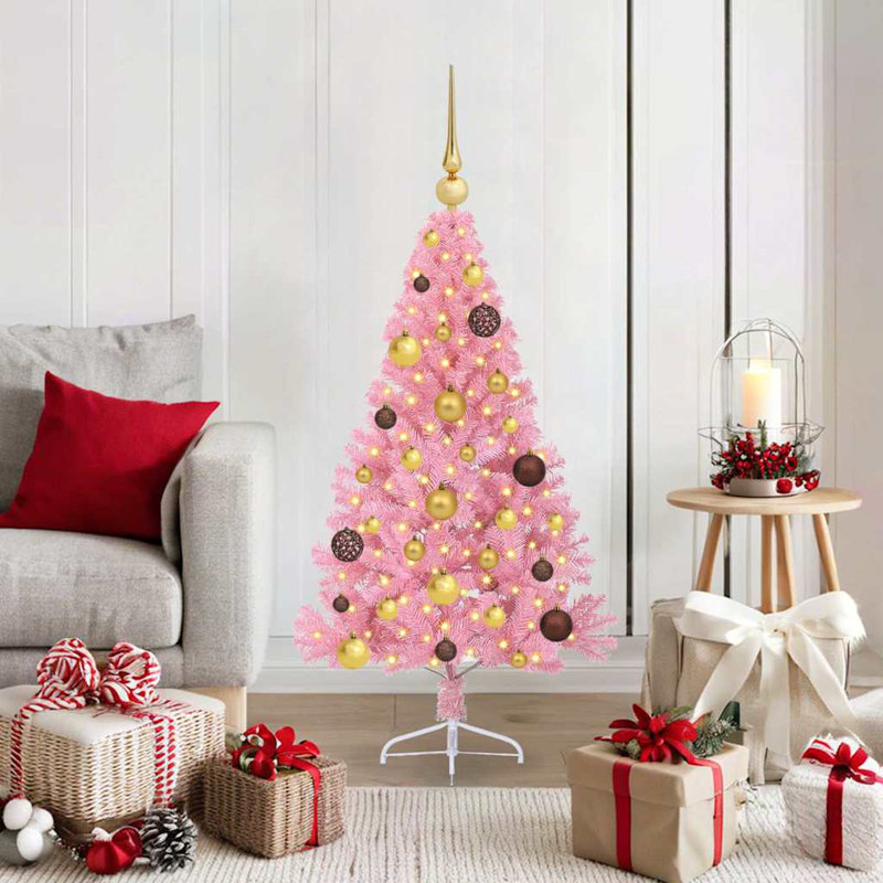 Artificial Pre-lit Christmas Tree with 150 LEDs Pink PVC, Pink, 150 cm, without Baubles