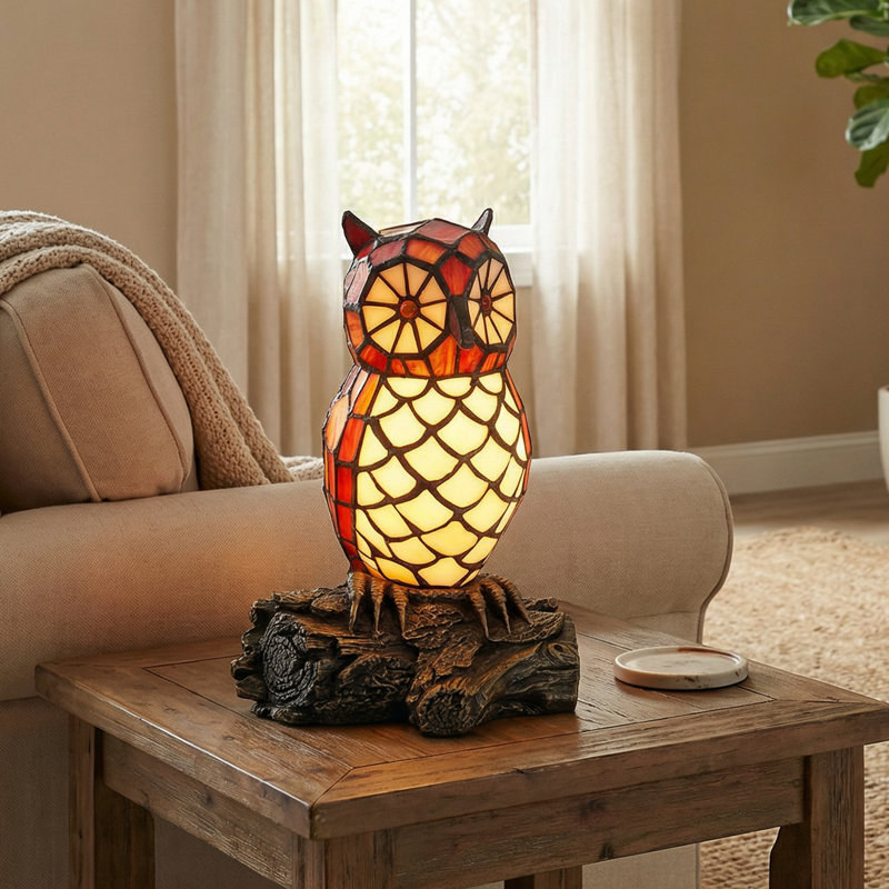 Lampe de table hibou en verre coloré 10,5 po Tiffany (ampoule incluse)