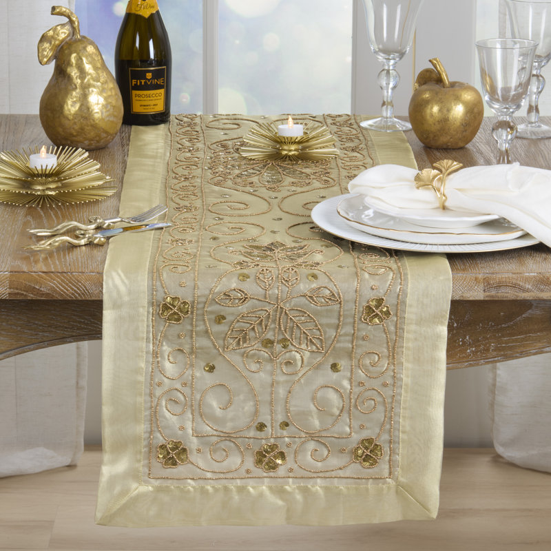 Chemin de table transparent brodé - chemin de table décoratif occasionnel pour des tables élégantes, Champagne