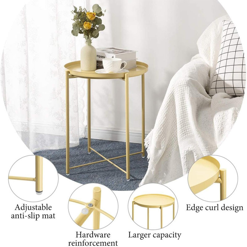 Metal Round End Table With Removable Anti-Rust Tray Side Table For Living Room Black, Yellow