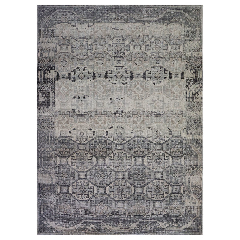 Baku Hand Woven Wool Geometric Area Rug, Rectangle 4'1" x 5'11"