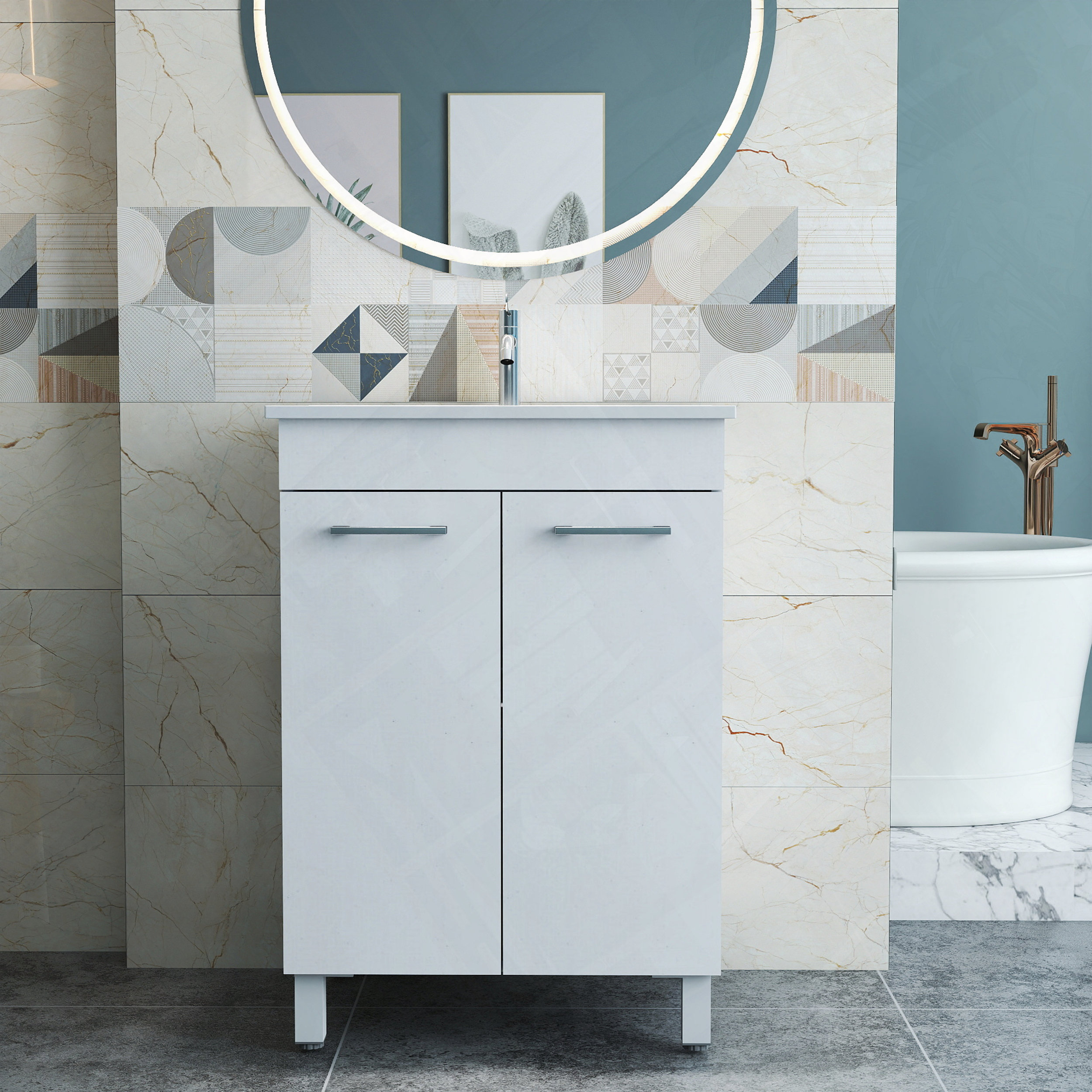Latitude Run® Floor-Mounted Bathroom Vanity with Sink Double Doors and ...