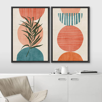 IDEA4WALL Framed Canvas Print Wall Art Set Geometric Vibrant Polygon Jungle Palm Leaf Abstract Shapes Illustrations Modern Art Decorative Colorful For