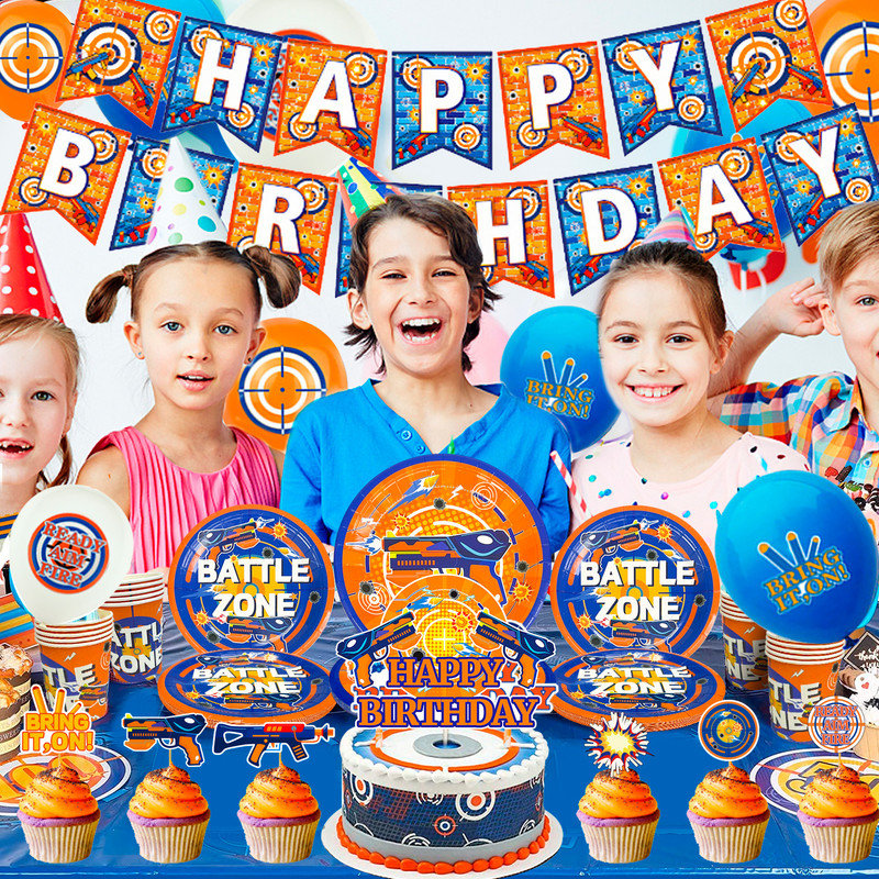 Dart War Party Decorations-100pcs Dart War Theme Party Decorations&Tableware Set