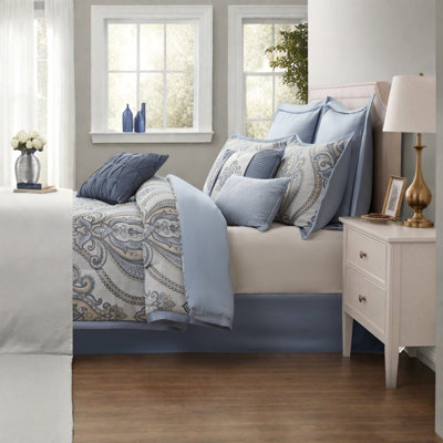 Ensemble de literie pour très grand lit, édredon en jacquard de polyester bleu, style élégant