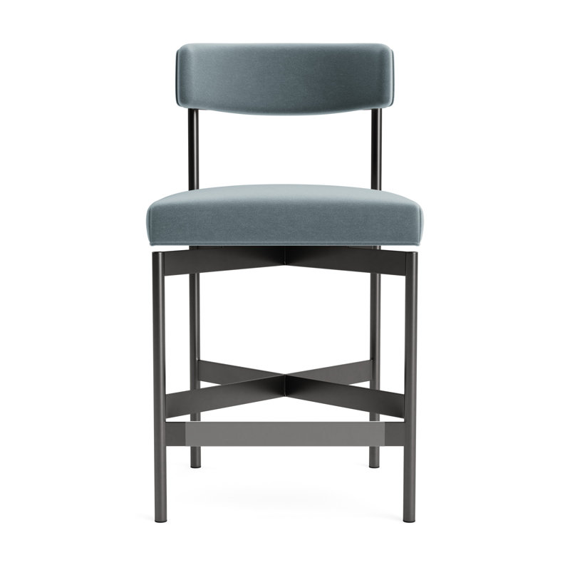 Remy Bar Stool, Counter Stool (25” Seat Height), Performance Velvet - Harbor, Pewter