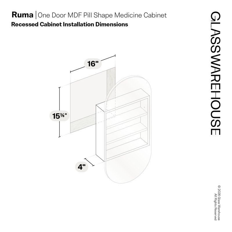 Recessed Frameless Single Door Medicine Cabinet with Adjustable Shelves
