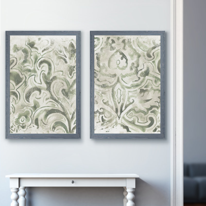 «Antique Tile III» par Vincent Van Gogh - ensemble de 2 cadres de peinture, H 16 po x l 20 po x P 1,25 po, Pas de tapis