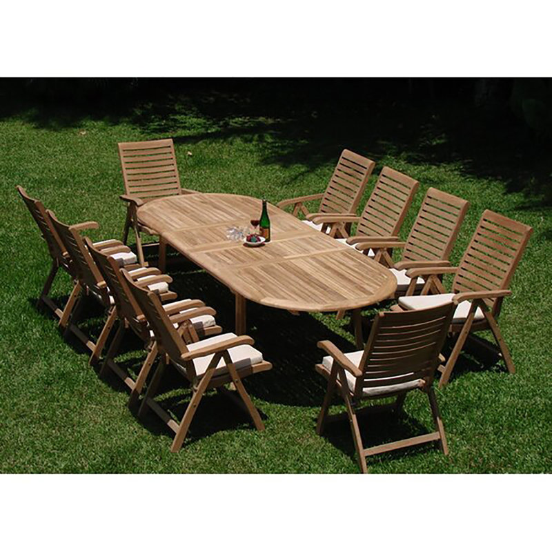 Tre 10 - Person Teak Wood Patio Dining Set with Oval Table, 30.5" H x 117" L x 42.5" W, 10