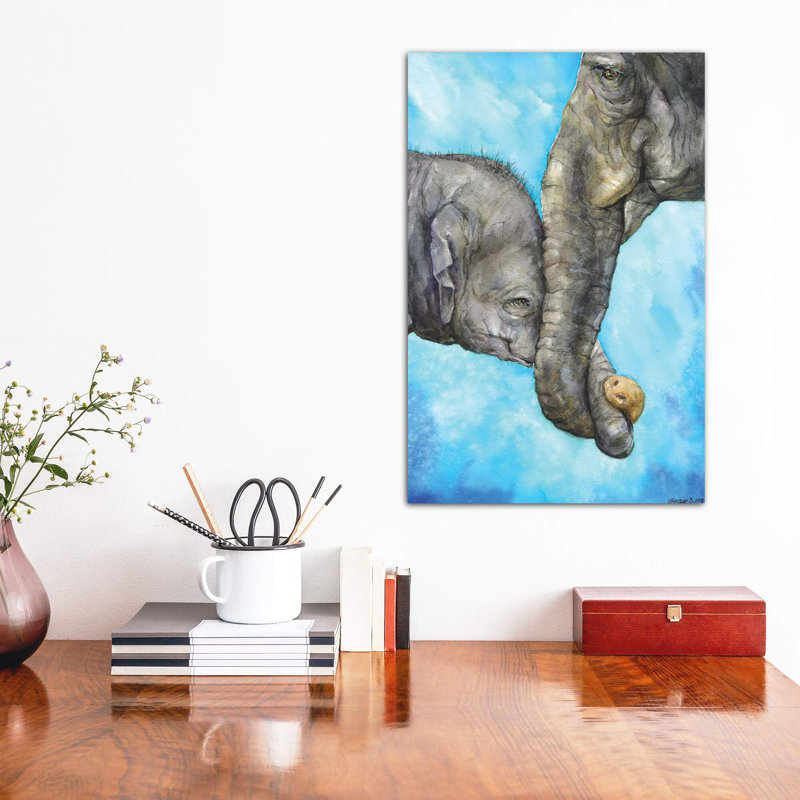 Éléphants - Pure Family, art sur toile, H 60 po x l 40po x P 1,5 po, Toile tendue