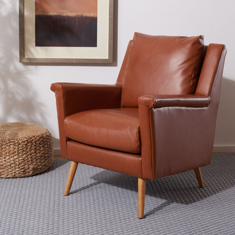 Velveteen Velvet Armchair, Cognac Faux Leather