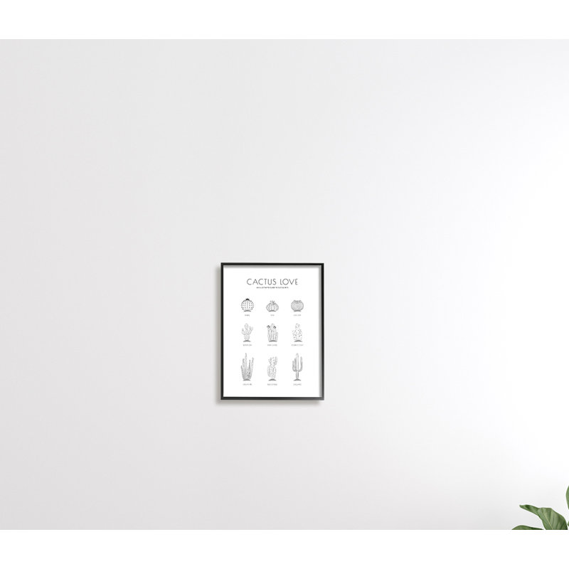 «Illustrated Guide To Succulents Minimal Modern Cactus Plant», impression, H 20 po x l 16 po, Giclée encadrée noir minuit
