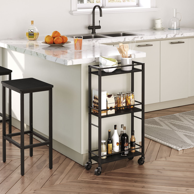 Chariot-bar étroit sur roulettes à 3 niveaux, Black