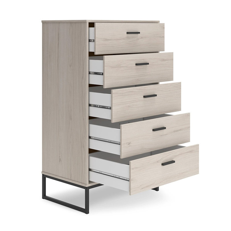 Socalle Mid-Century 5-Drawer Chest in Light Wood and Black