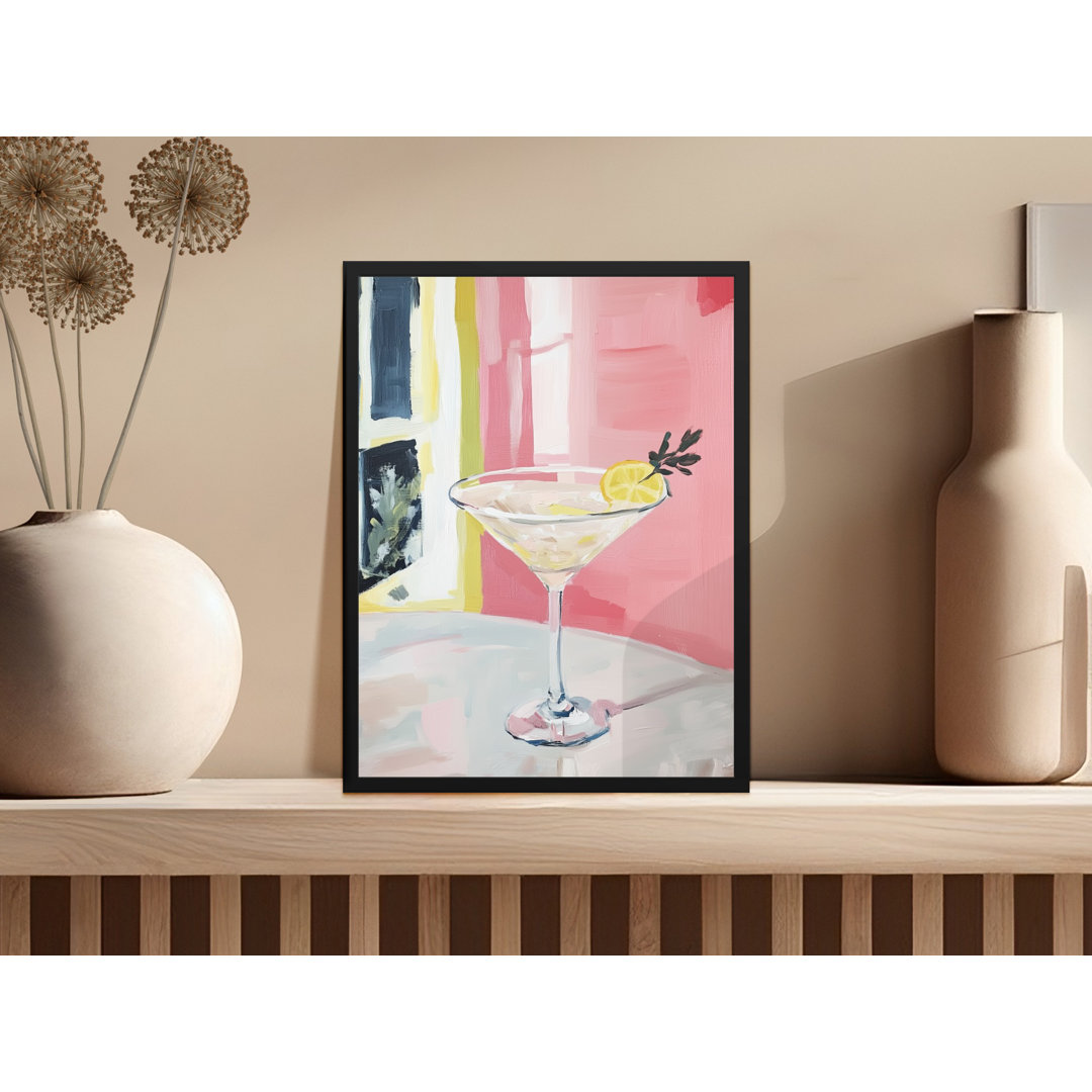 Abstract Martini Drink Artwork Pink Background Styled Art Framed Poster