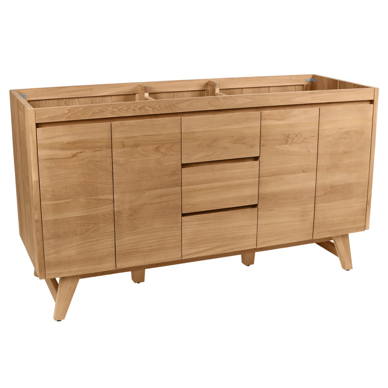 Saeko 60'' Double Bathroom Vanity Base Only, Natural Teak