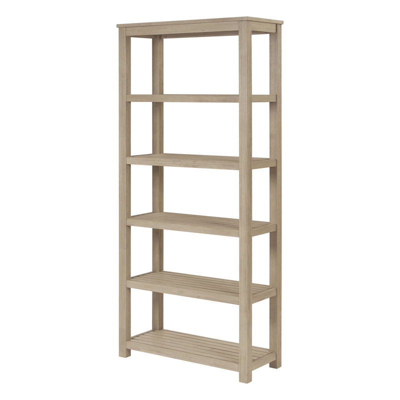 75"H x 34"W 5-Tier Etagere Solid Acacia Wood Storage Bookcase, Drifted Sand