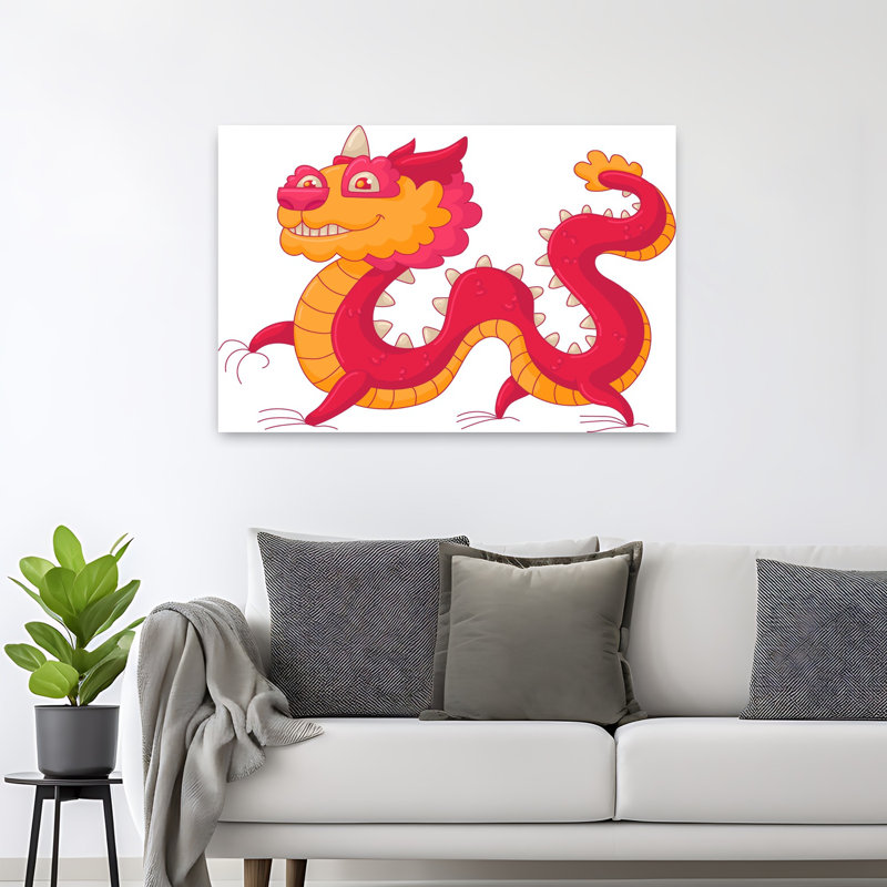 Illustration mignonne de dragon amusant colorée et amusante, H 48 po x l 32 po