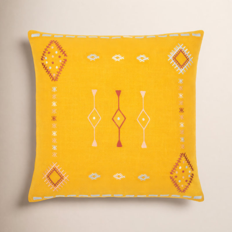 Gwyn Pillow Cover Throw, Mustard/Dusty Pink/Pale Blue, 22" x 22"