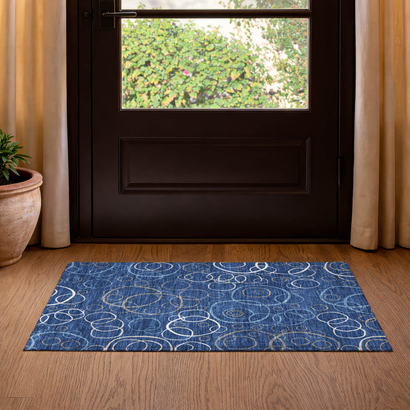 Premium Machine Washable Mayfield AMF2408 Bubbles Rug, Navy, 2'6" x 3'10"