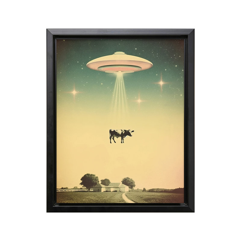 Enlèvement de vache UFO, Black Framed, Canvas, 12"H x 16"W