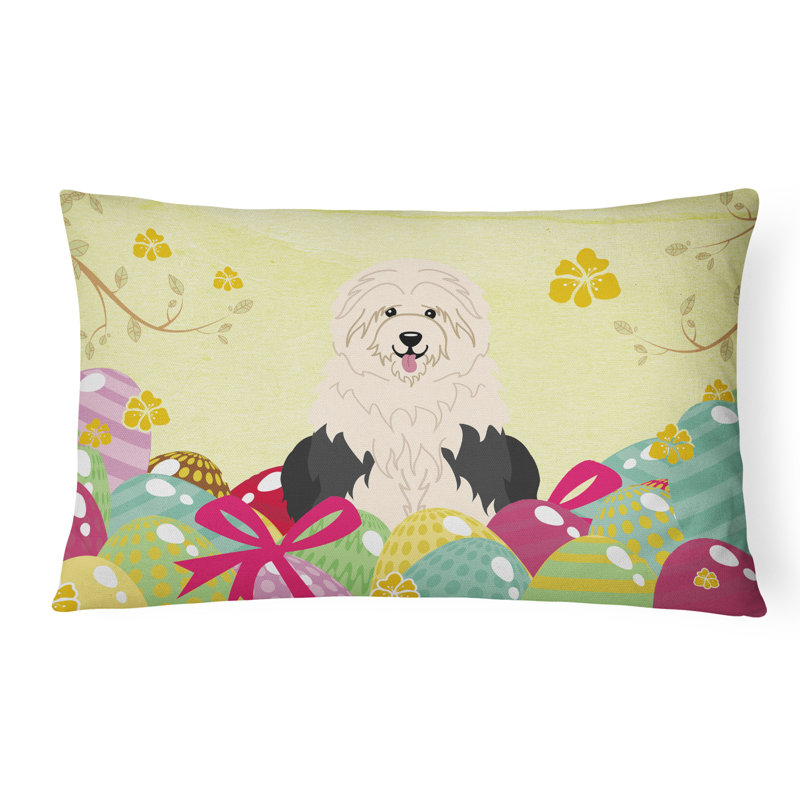Easter Eggs Old English Sheepdog Lumbar Pillow