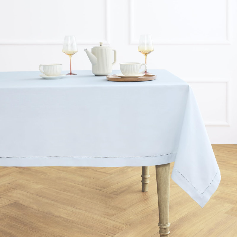 Cotton Linen Hemstitch - 100% Pure Table Throw, Light Blue