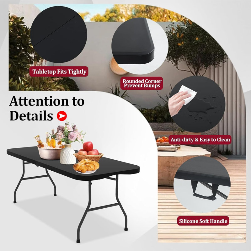 70.9'' Rectangular Folding Table, Black