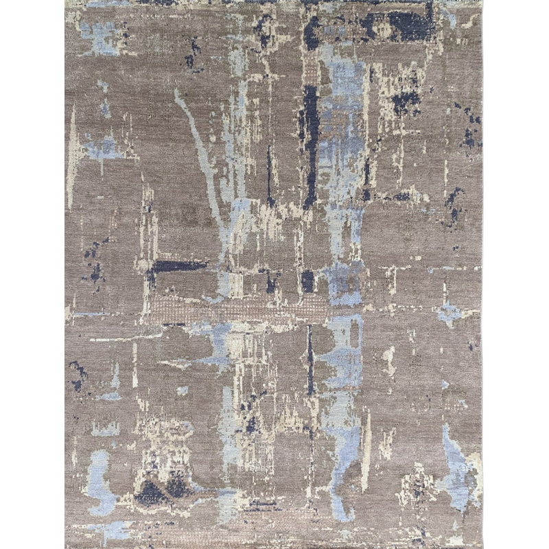 Tapis contemporain gris en laine nouée à la main 8 x 10