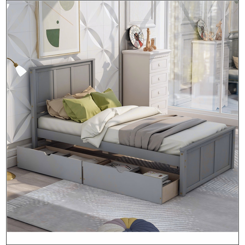 Lit plateforme avec rangement, Gris