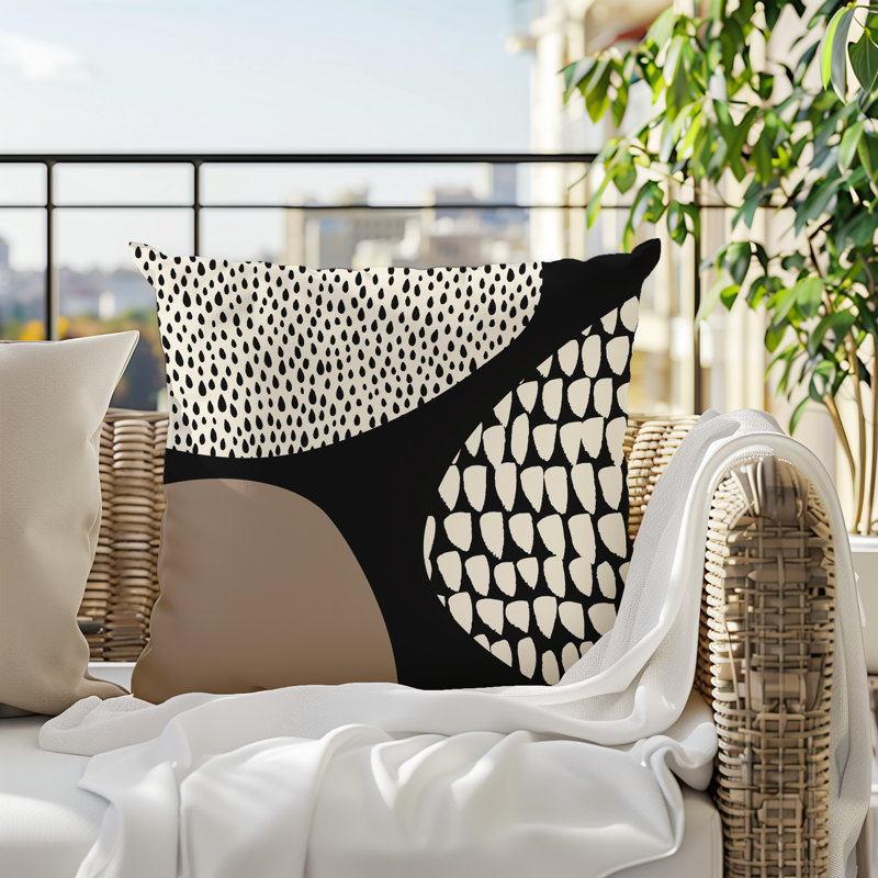 Coussin carré intérieur / extérieur pia, H 15 po x l 15 po, Beige / noir / blanc cassé