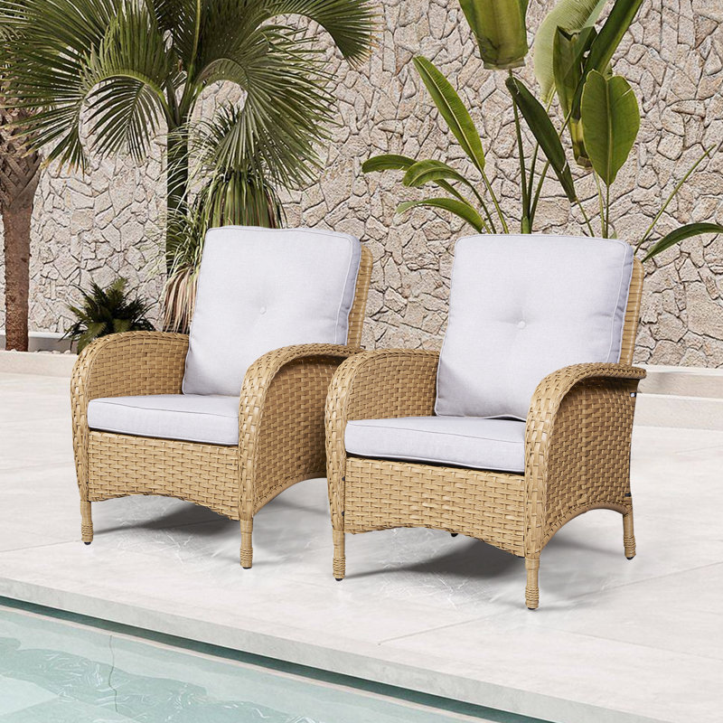 Chaise de patio avec coussins Gaetanino, Jaune/beige