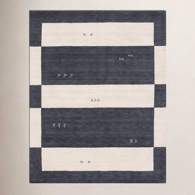 Santiago Cream Black Handmade Wool Geometric Rug
