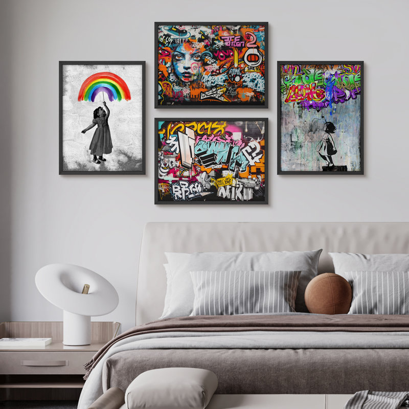 «Colorful Street Graffiti Banksy Kid», œuvre d'art moderne, impression encadrée, affiches, salle de bain, petit art mural