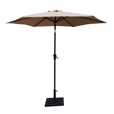 Parasol d'extérieur en aluminium 8,8 pieds, parasol de marché, parasol de marché avec base carrée en résine de 42 livres, inclinaison à bouton-poussoir et manivelle