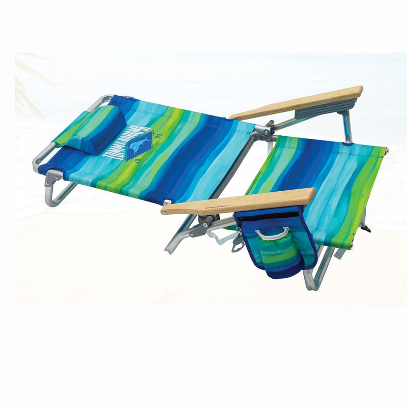 Portable et polyvalent: la chaise de plage classique à 5 positions avec sac à dos pliant - rayures bleues et vertes, Bleu