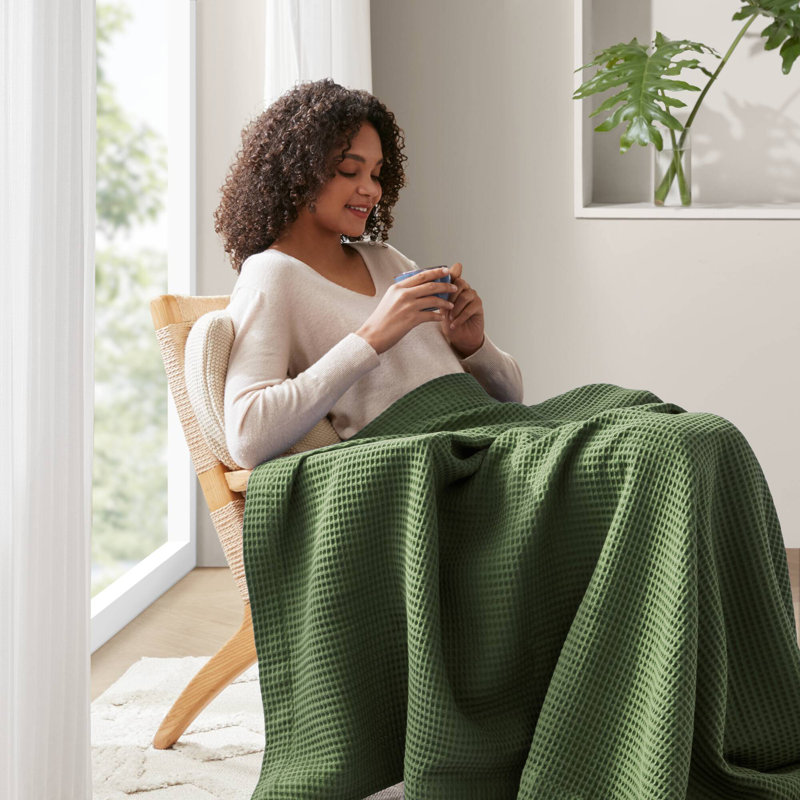 Couverture en coton 1pc, L 90 po x l 66 po, Vert