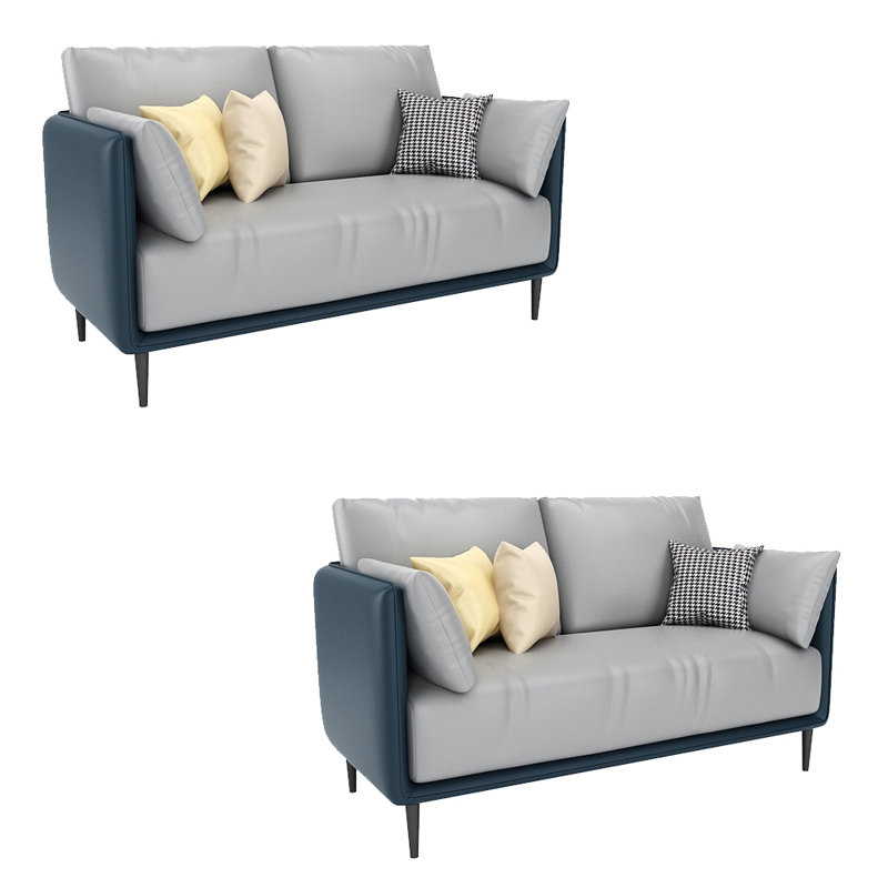 Banc rembourré en similicuir, Bleu / Gris pâle