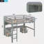 Lit mezzanine double avec bureau, armoires, tiroirs et plateau de chevet, station de charge-237535768