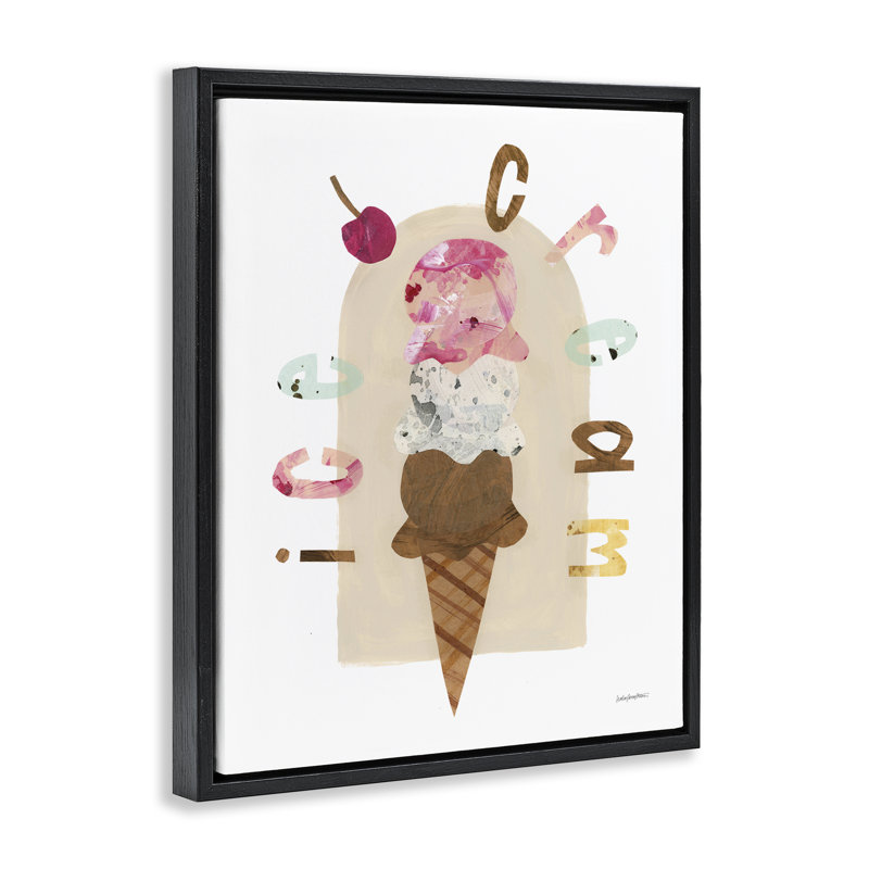  «Ice Cream Whimsy Floater», art mural sur toile par Haley Knighten, Cadre flottant noir de jais, H 21 po x l 17 po