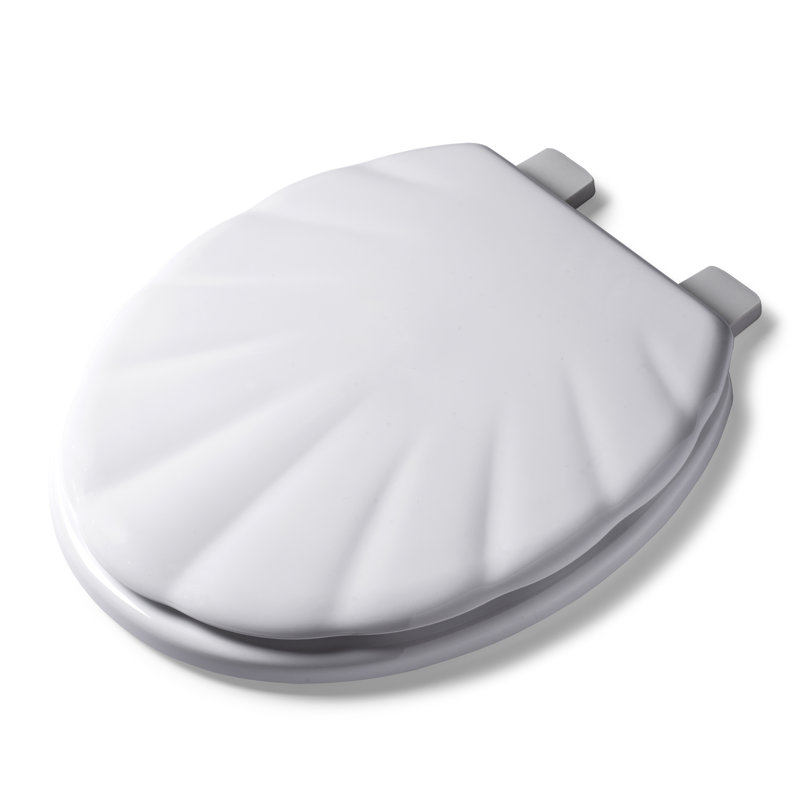 Shell Design Wooden Toilet Seat White, Stick 'n' Lock Hinges