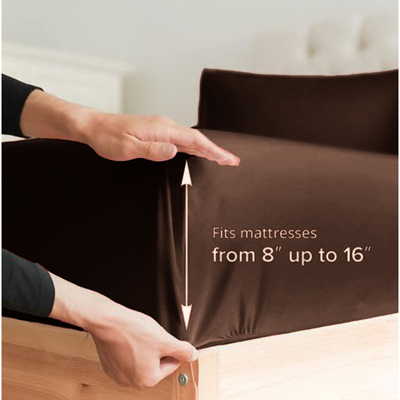  Ensemble de draps en rayonne de bambou 4 pièces Premium Luxury, Ensemble de draps pour lit simple avec deux taies , Brun